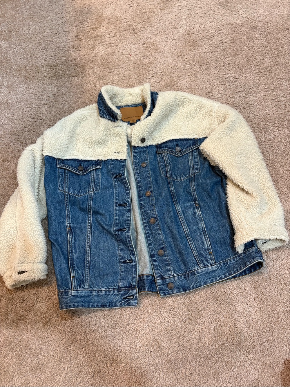 American Eagle Blue Denim Jacket with Cream Sherpa